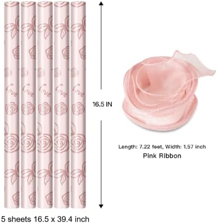 Presente de papel de embrulho Conjunto para crianças meninos meninas adultos papel rosa