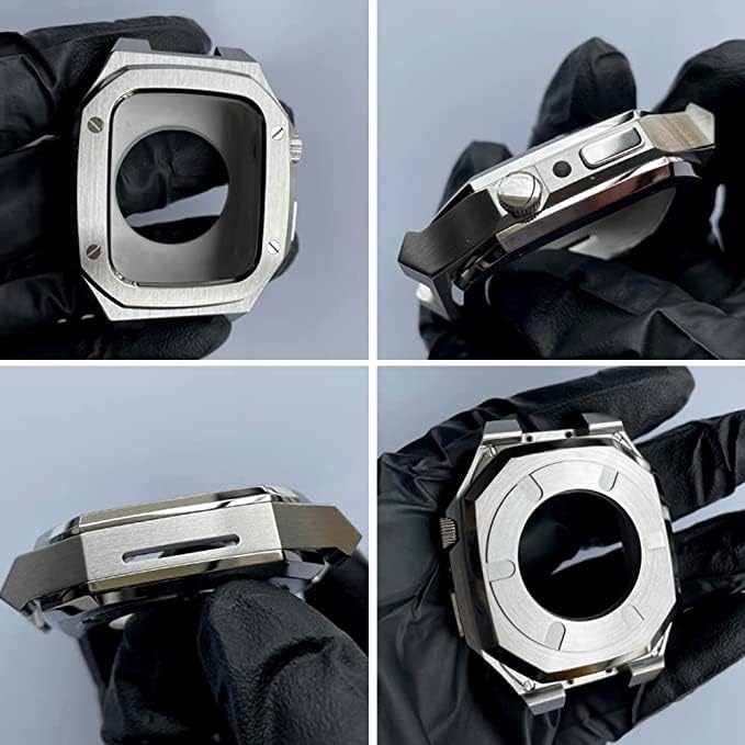 316L Case robusta de luxo em aço inoxidável com banda de metal para banda Apple Watch 41mm 44mm 45mm, capa de caixa de proteção