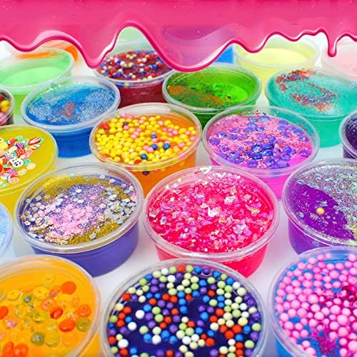 Kit de lodo eosarcu para meninas, kit de fabricação de lodo inclui 18 lodo de cristal, brilho no pó escuro, jarra de glitter