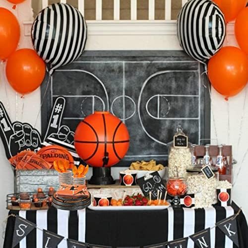 Suprimentos para festas de basquete do Cieovo - Serve 24 convidados inclui pratos de festa de basquete, colheres, garfos, faca, xícaras e guardanapos para crianças e festas de aniversário de adultos decorações