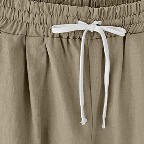 Mulheres shorts de verão calças de linho soltas shorts gráficos de estampa de flor casual calça de joelho de joelho casual calça