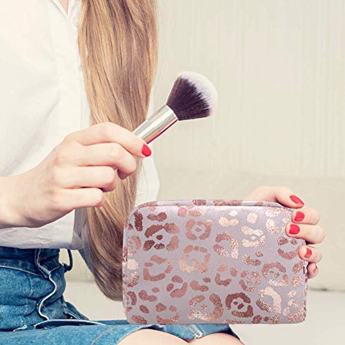 Sacos de maquiagem com leopardo de ouro rosa saco de maquiagem de maquiagem estampada, bolsa de cosméticos para mulheres que viajam Bolsa de cosméticos