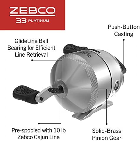Zebco 33 Platinum Spincast Reel and Fishing Rod Combo, embreagem anti-reversa, prata