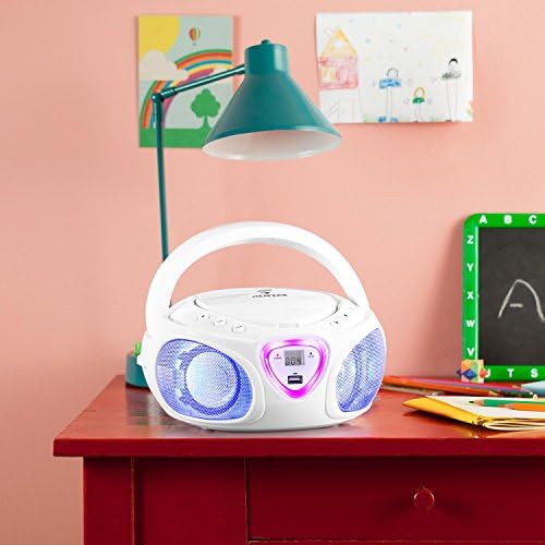 Boombox auna Roadie Kids, CD player de carregamento superior, conectividade Bluetooth para smartphones, Aux Easy, USB, Radio e MP3