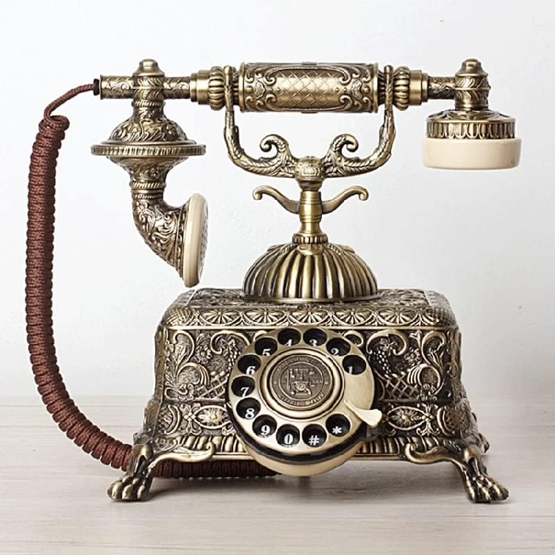 KXDFDC METAL Vintage Antique Telefone antiquado Telefone fixo lixo com mostrador rotativo para decoração de escritório em casa