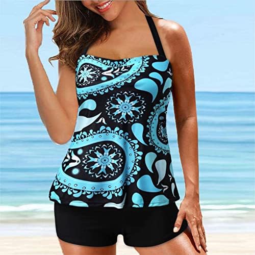 Womens Tankini define duas peças Tomme Control Swardwear Floral impresso Torso longo Ternos de banho Halter Modest Bathing Suits