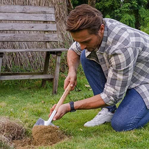 Berry & Bird Short Hand Shovel, Growel de escavação de 19,8 '' para jardinagem com maçaneta de madeira aço inoxidável