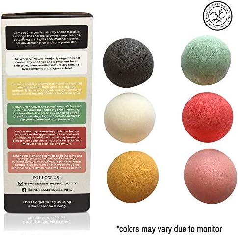 Konjac Sponge Conjunto 12- Pacote- Bulk ativado a carvão de bambu ativado a carvão facial de limpeza de rosto suave e esfoliando