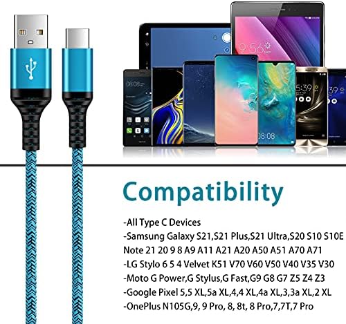 Cabo USB CABO RÁPIDO CABELA CABELA CABELO DE NYLON DE 6 pés 5PACK NYLON CARREGADOR DO SAMSUNG Galaxy A12 A32 A52 S23 S22 S21 A14 A13 5G S20 S10 S1