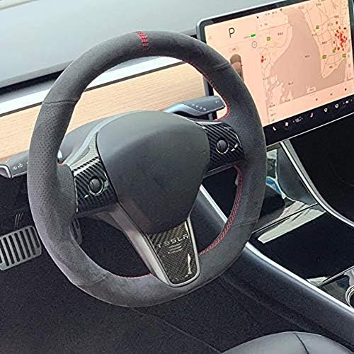 Coolko Tesla Capas do volante - Tesla Modelo 3 e Modelo Y (padrão brilhante de fibra de carbono