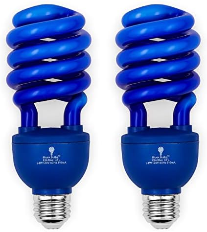 2 pacote bluex blue lâmpada azul 24w - 100 watts equivalente - lâmpadas de substituição em espiral e26 - lâmpadas azuis iluminação decorativa - para interno ou externo - DJ, lâmpadas coloridas CFL, festa, lâmpadas de Halloween