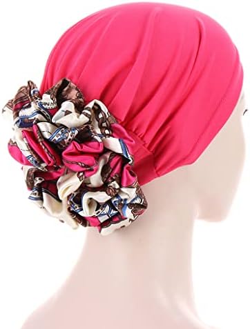 Qianmome 4 peças feminino elástico cetim Turbano Bonnet Muslim Hijab Caps Caps de quimioterapia