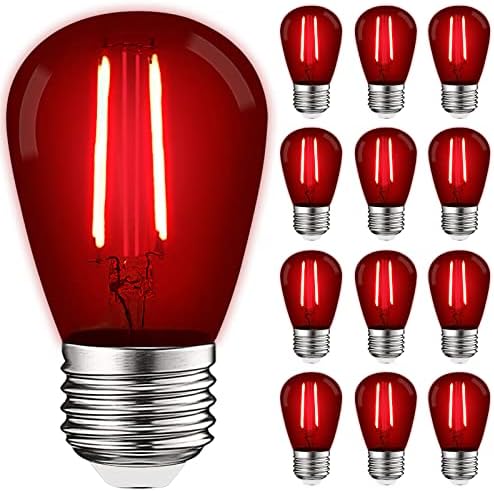 Luxrite 12-Pack S14 Edison lâmpadas vermelhas LED, 0,5W, lâmpadas LED coloridas para luzes de cordas externas, UL listadas, base E26, externo interno, decoração, festa, férias, lâmpadas de reposição de luz de corda