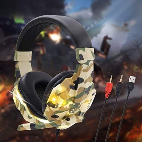 Fones de ouvido CNNRUG Camuflage Gaming Headset PC, fones de ouvido com fones de ouvido com luz de cancelamento de microfone