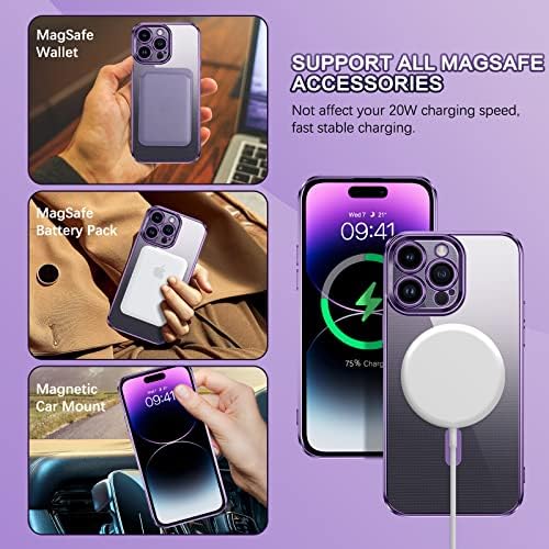 Duedue para iPhone 14 Pro Max Magnetic Case [Compatível com MagSafe], tampa de proteção corporal clara de corpo slim tpu transparente à prova de choque transparente, capa para Apple iPhone 14 Pro Max 6.7 , roxo