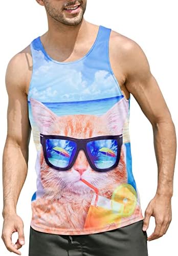 BOODSTOWORLD Mens 3D Top Top Novelty Graphic Breathable Quick Dry Sleeveless Beach Camisa S-4xl