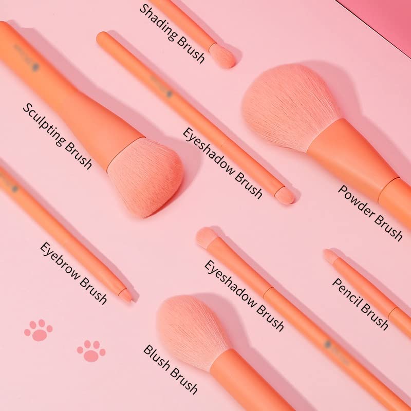 SXNBH 8PCS Brush de maquiagem laranja com uma beleza de bolsas de maquiagem Brushes de blush para maquiagem Ferramentas