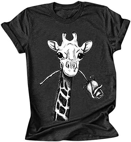 Tees gráficos de animais engraçados femininos impressão de girafa impressão casual de manga curta de verão t-shirt fofo