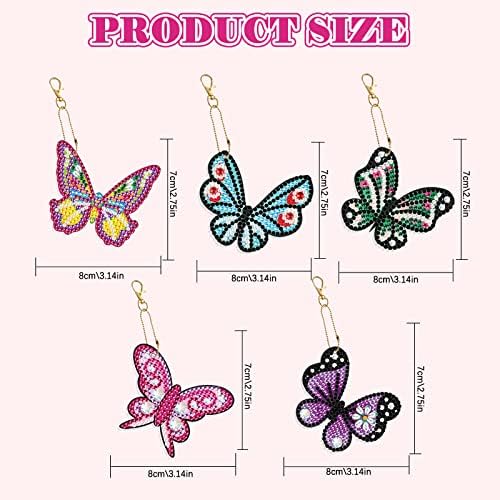 10 pacote de diamante pintura de diamante Art Butterfly e formato de coração Pingente Diamond Keychain Ornamentos