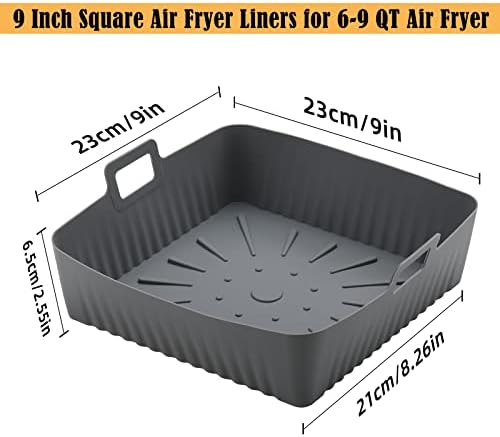 4pcs de frigideira de ar de 9 polegadas de silicone, lyholkeer square ar friturador de fryer para fritadeira de ar 6-9 qt,