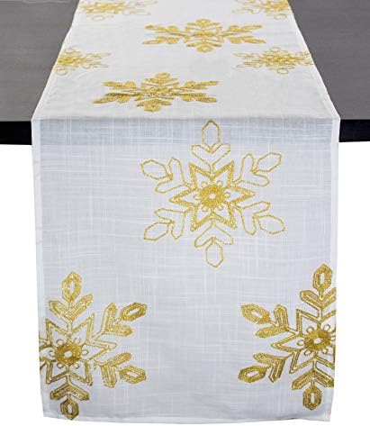 Fenco Styles Holiday Nivalis Collection Design de flácio de neve Decorativo Runner 16 W x 108 L - Tampa da mesa de prata para casa,