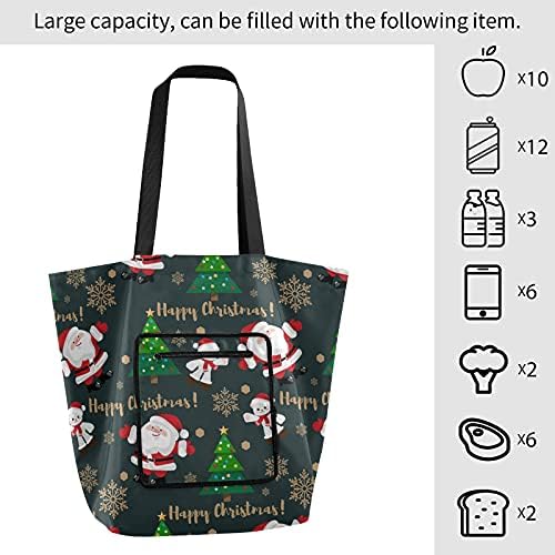 Christmas Papai Noel Tree Tree Dobrável Bolsa de ombro dobrável Bolsa de mercearia reutilizável bolsa de compras para escolar