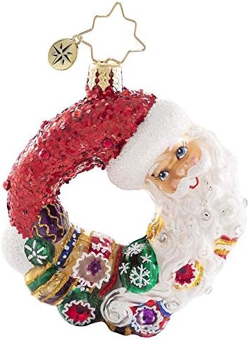 Christopher Radko artesanato à mão European Glass Christmas Decorative Ornament, Papai Noel Ficla Circle Circle Wreath Gem