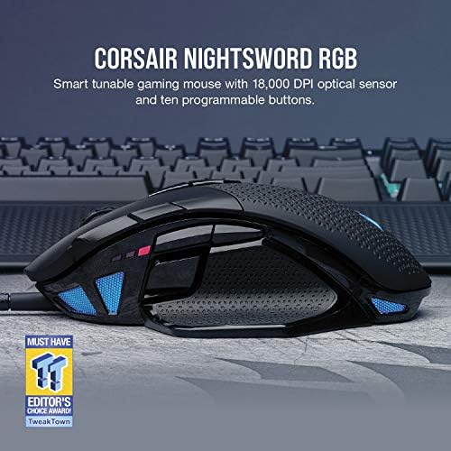 Corsair Nightsword RGB, Mouse de Gaming de FPS/Moba Tuneable Performa