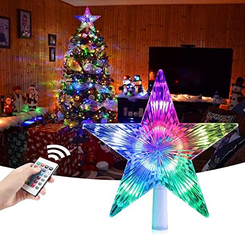 Joycabin Christmas LED Star Tree Topper 9,5 polegadas 24 cores Flash Star Light com controle remoto Luzes de estrela de Natal para