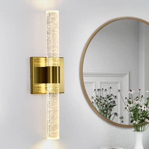 Arandela de parede dourada de rizzyluz, luminárias de vaidade do banheiro moderno lideradas, 2 luzes iluminação de parede de cristal de cristal de bolhas