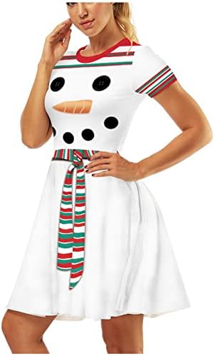 Vestido vintage para mulheres boneco de neve, vestido de fantasia de impressão de natal o pescoço de manga curta um vestido de linha