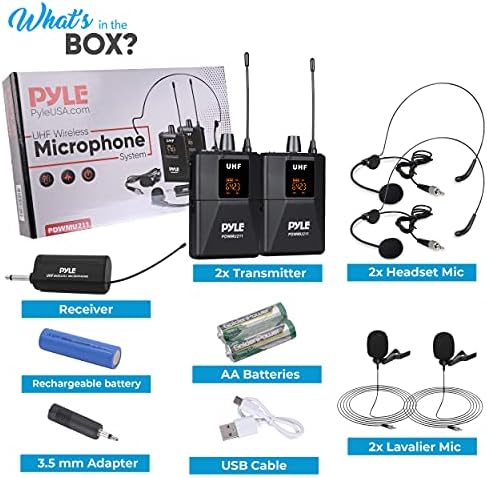 Pyle Dual UHF Microfone System - Profissional portátil Microfone sem fio Kit de microfone sem fio com fone de ouvido / microfone