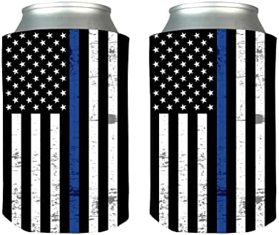 O policial combina a linha azul colapsível cerveja pode engarrafar mangas mais frias de bebida 2 com um pacote de três adesivos