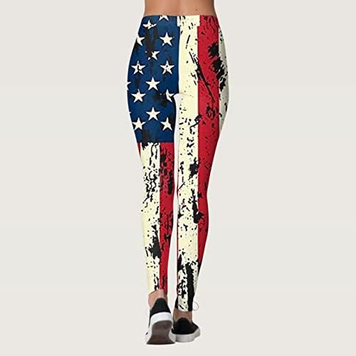 American Flag Patriótico Leggagem Mulher Controle dos EUA Flag Star Leggings Leggings confortáveis ​​calças de corrida