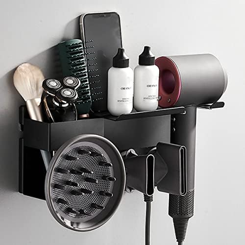 Suporte para secador de cabelo montado na parede Abhi para difusor de estilo de cabelo e bocais pendurados com 1 orifício