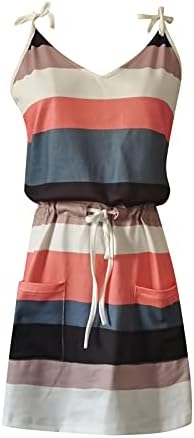 Vestidos de verão para mulheres Mini vestidos casuais de tie-dye com bolsos de alça de cabine de tração de tração de praia vestido