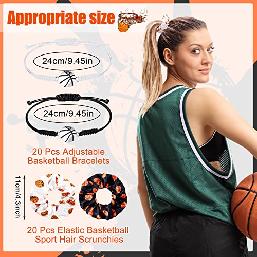 40 Set Basketball Stuff 20 PCs Bracelets de basquete ajustáveis ​​e 20 PCs Elastic Basketball Hair Scrunchies Sport