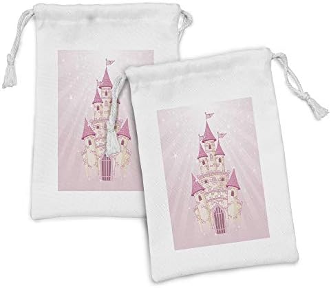 Conjunto de bolsas de tecido do castelo de Ambesonne de 2, ilustração infantil de desenho animado do desenho animado