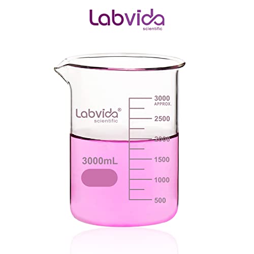 Labvida Griffin Low Form Glass Beaker, Vol.5000ml, 3.3 Borossilicato com graduação impressa, LVA016