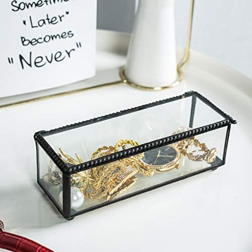 Black-in-in Vintage Glass Conched Caixa Lada Bracelete de Munida de Jóias Decorativas Exibir personalização Caixa de retângulo