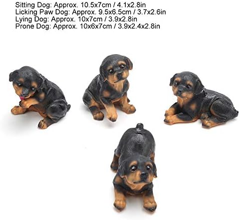 Buachois 4pcs/Set Puppy Dog estátua, mini escultura de resina de animais de estimação Rottweiler