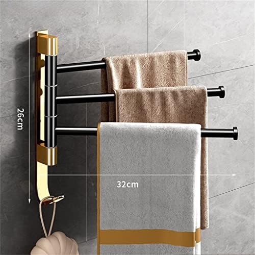 N/A Rack de toalhas rotativo Luz de luxo preto de ouro sem punção de banheiro livre de alumínio Organizador dobrável prateleira