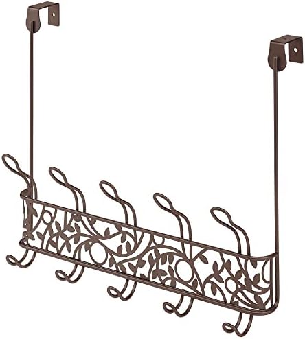 Mdesign Decorativo Metal sobre a porta 10 gancho de armazenamento Rack - para pendurar demãos, jaquetas, capuzes, chapéus, lenços,