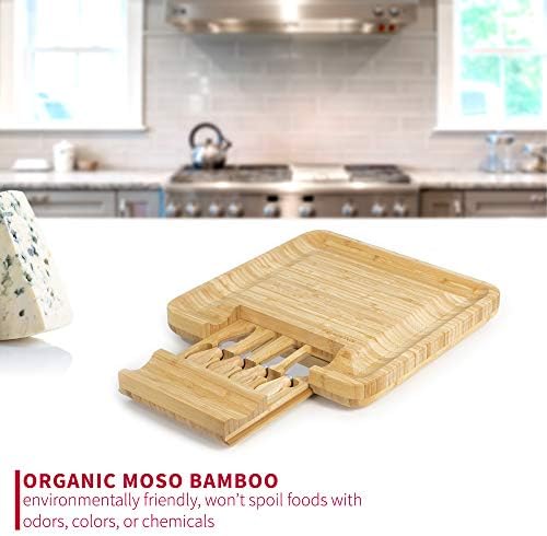 Dragnon Natural Bamboo Cheese Board & Charcuterie Platter w/gaveta oculta para utensílios de espalhamento de queijo - serve bolachas,