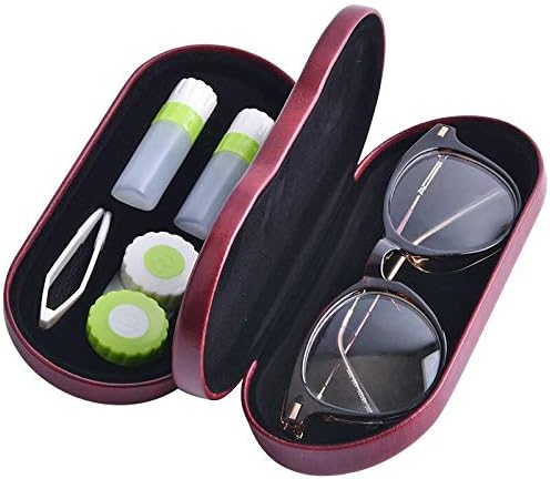 Candy House Dual Glasses and Contact Lens Case Kit - Caso portátil de 2 em 1 em lados com espelho, pinça e aplicador incluídos