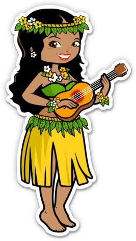 Hula Girl Ukulele Aloha Hawaii Pacific - Adesivo de Vinil de 3 - Para Laptop Water Bottle Phone - Decalque impermeável