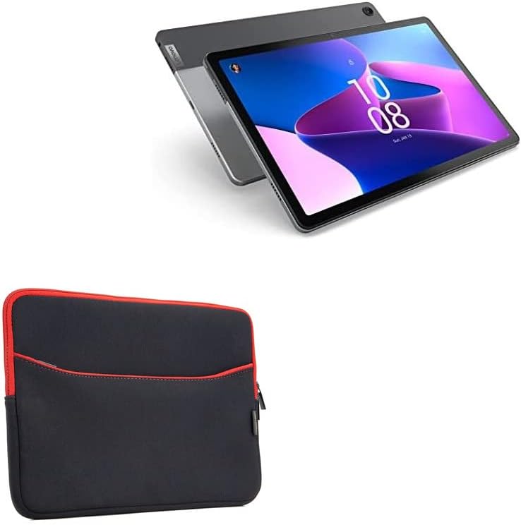Caixa de ondas de caixa compatível com a guia Lenovo M10 Plus ZAAJ0042US - Softsuit com bolso, bolsa macia neoprene capa com zíper do zíper - jato preto com acabamento vermelho