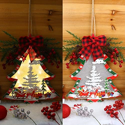CCINEE PRELIT Árvore de Natal da porta da porta da porta da porta de decoração de bateria operada por bateria de madeira iluminada