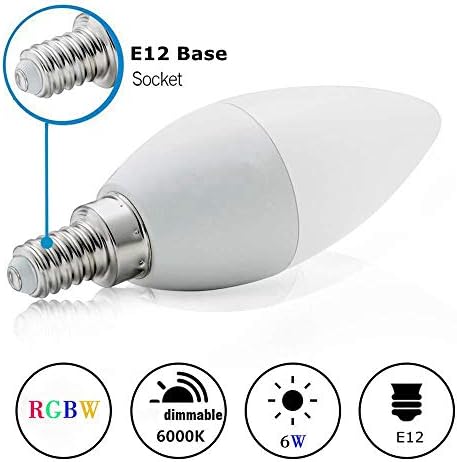 Lâmpadas de lustre, lâmpada de candelabra inteligente lâmpada LED E12 Ambiações de branco e cor de cor de cor de cor