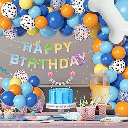 128pcs Blueyi Birthday Party Supplies Balloons Garland Kit, azul laranja amarelo branco osso palha